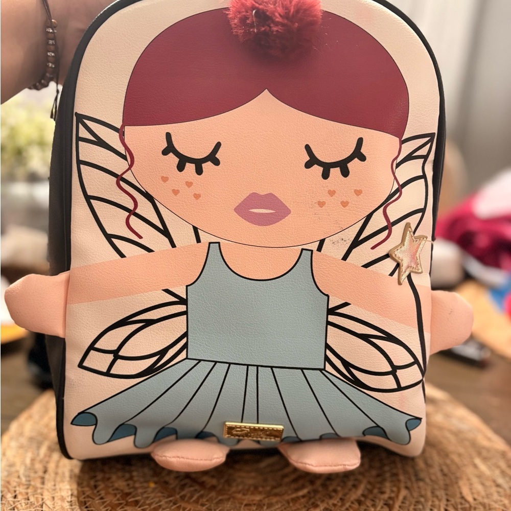 Betsey Johnson Pink Fairy Backpack with Blue Dress and Pom Pom